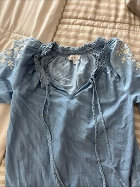 LUCKY BRAND Light Blue Embroidered Peasant BOGO DRESS